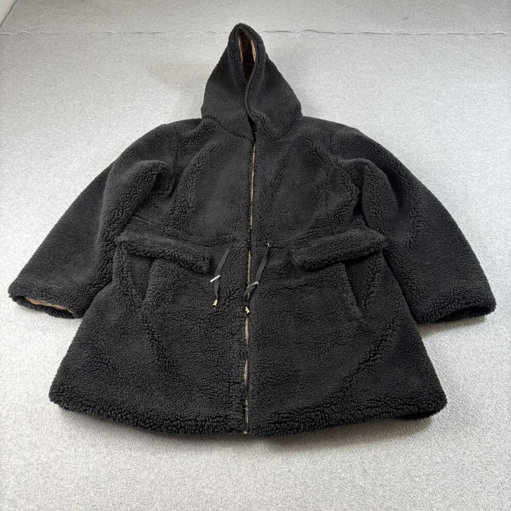 Kate Spade New York Coat Womens XL Black Hood Reversible Teddy Sherpa Jacket
